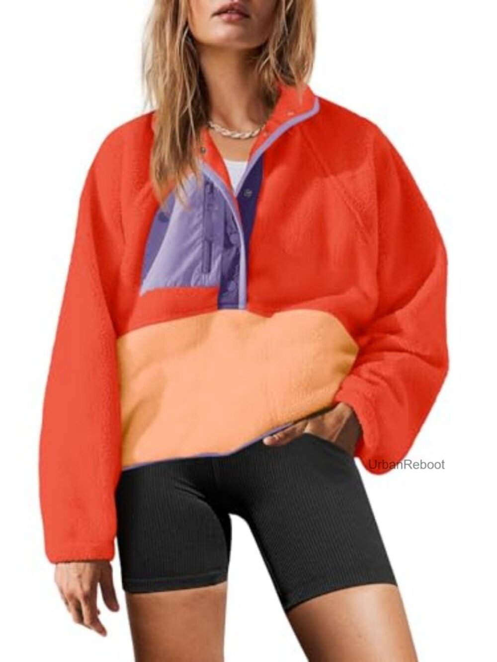 Womens Sherpa Fleece Pullover Jacket Button Down Sweatshirt with Pockets